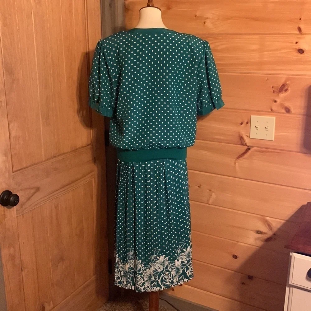 Vintage Andrea Gale green & white polka dot skirt set